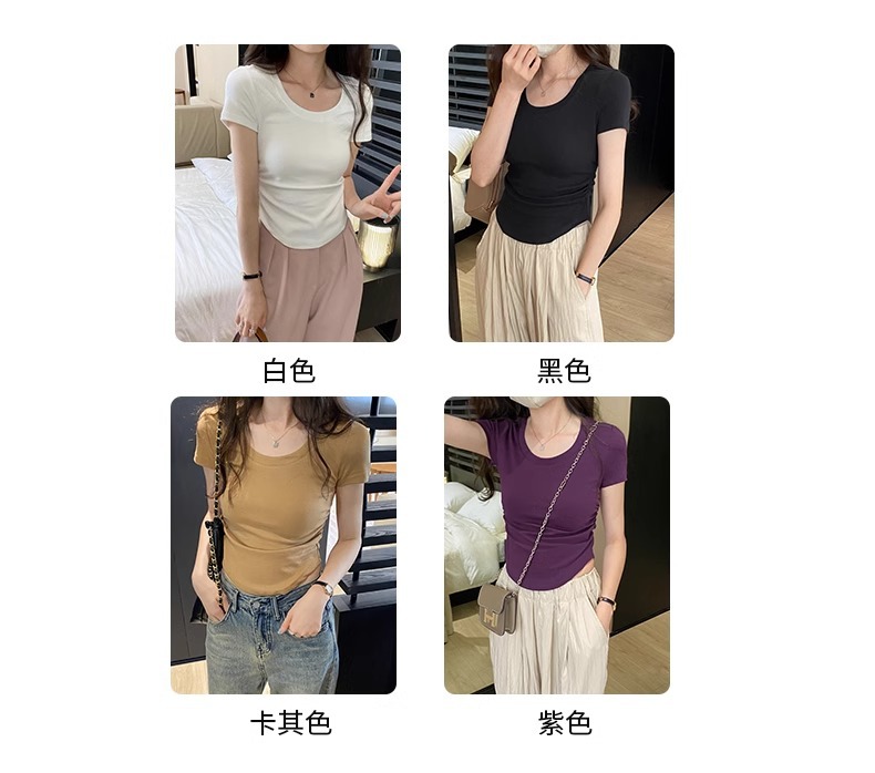 辣妹正肩紧身短袖T恤女 2025夏季新款直播显身材 茶艺风格低领紫色上衣 女式T恤青春时尚潮流详情3