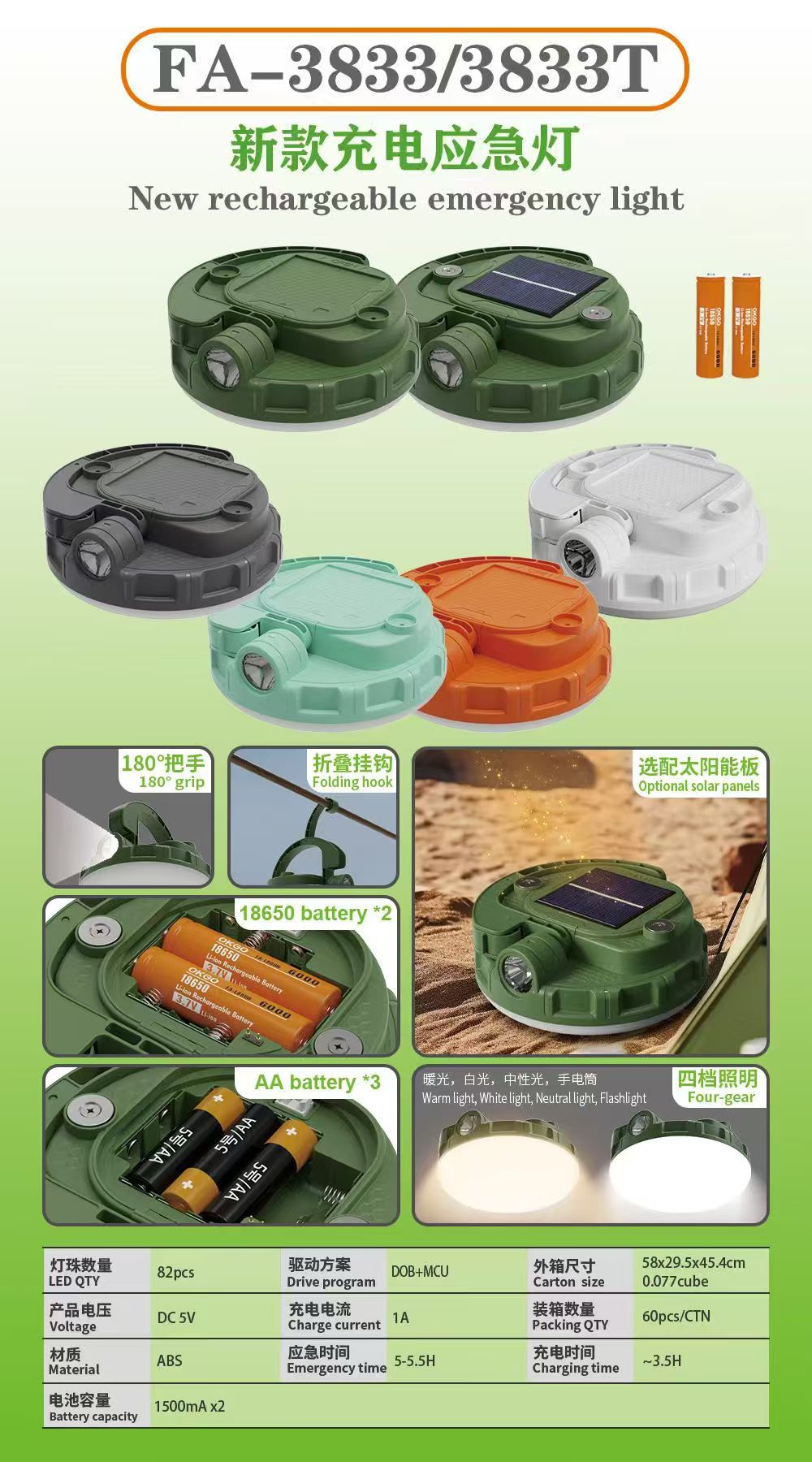 新款太阳能充电户外帐篷灯露营照明多场景室内应急灯可调节手把详情7