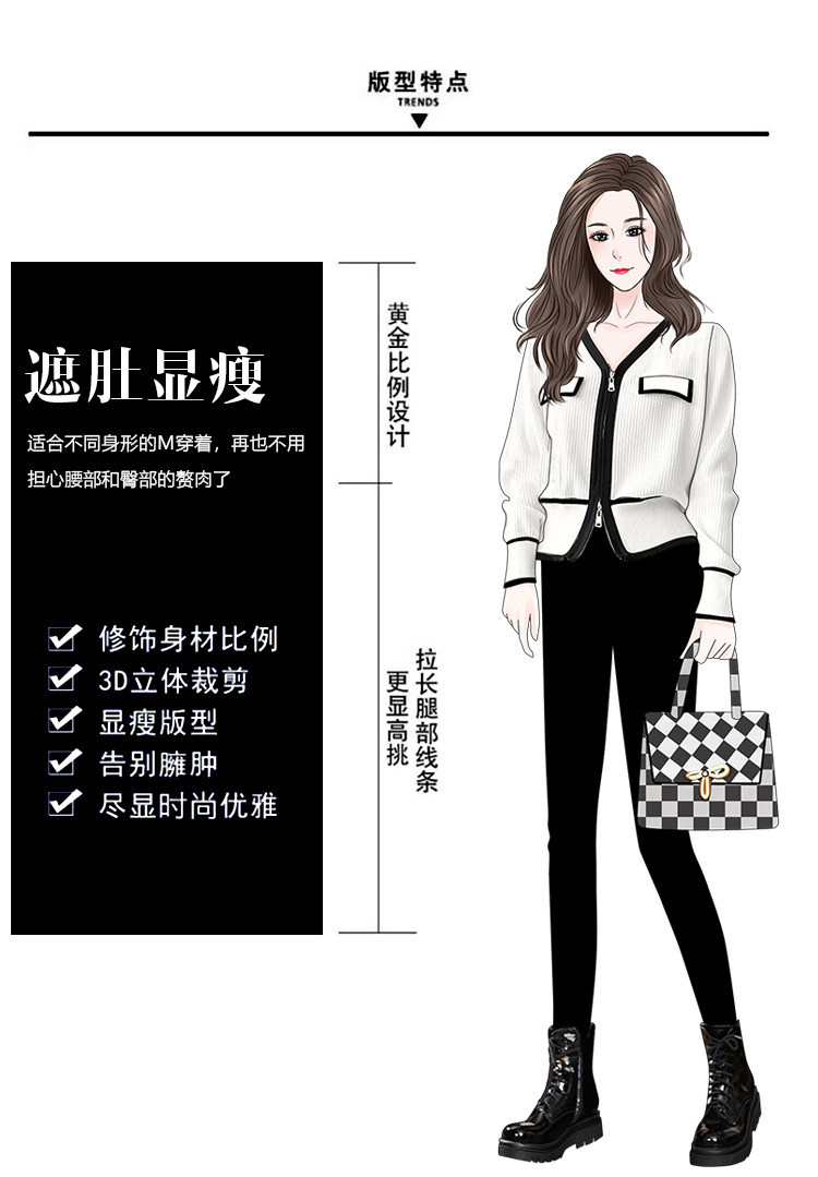 A 200-pound large-sized chanel-style knitted cardigan for early autumn, a V-neck double zipper loose, waist-cinching and slimming base layer for women pic 2