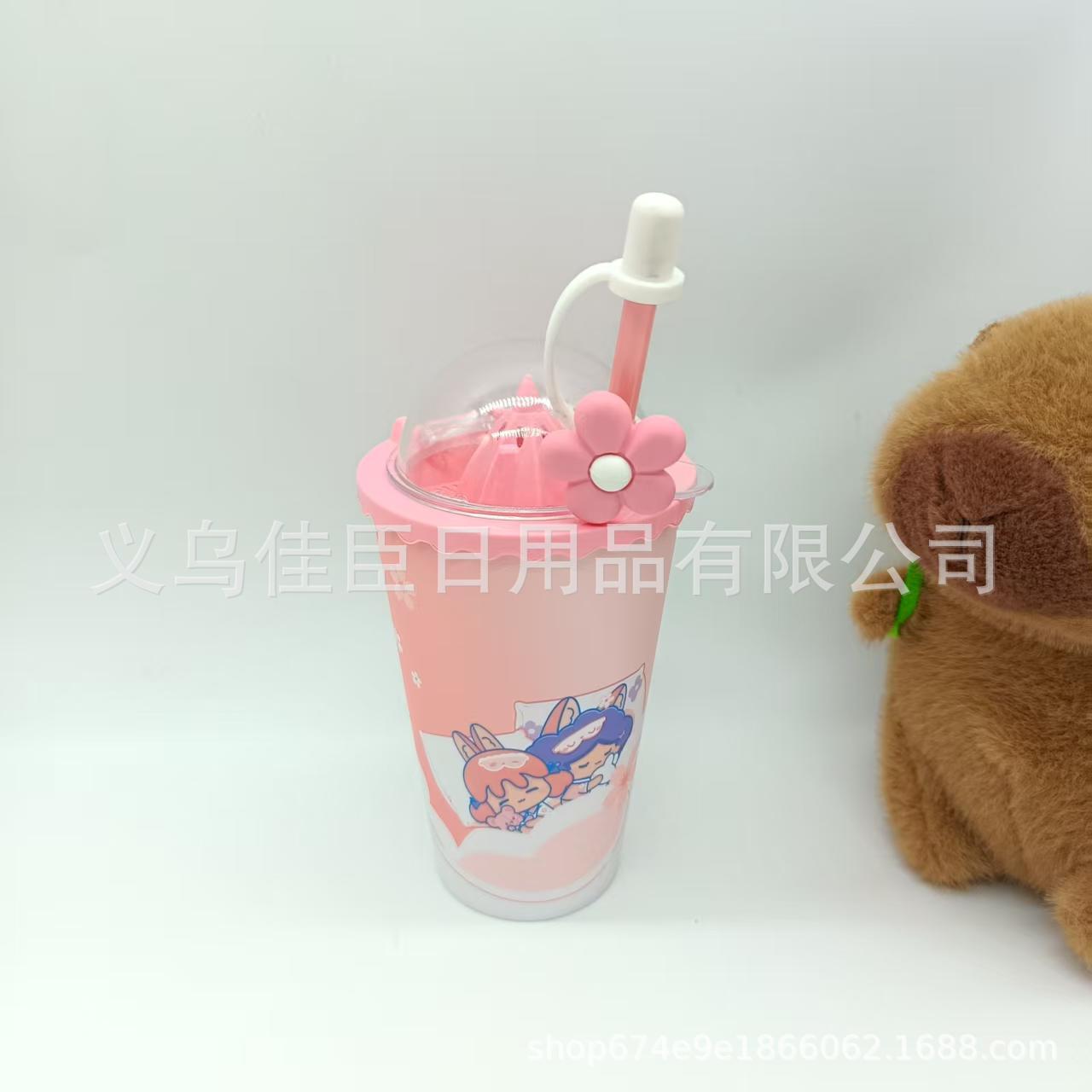 新款哑光渐变犬系少女吸管杯学生高颜值可爱童趣饮料果汁杯防尘帽详情4