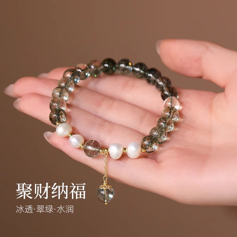 淡水珍珠新中式手链优化水晶绿幽灵手链清新时尚原创手串节日礼品详情7