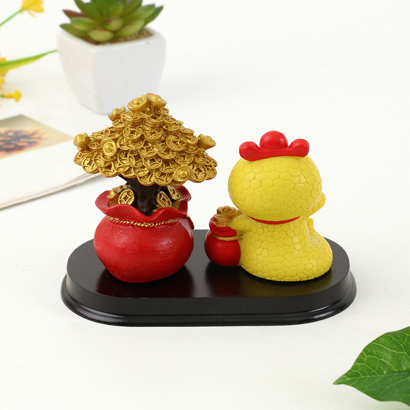 跨境树脂工艺品新年福袋钱袋摇钱树金钱发财树生肖蛇摆件客厅家居详情7