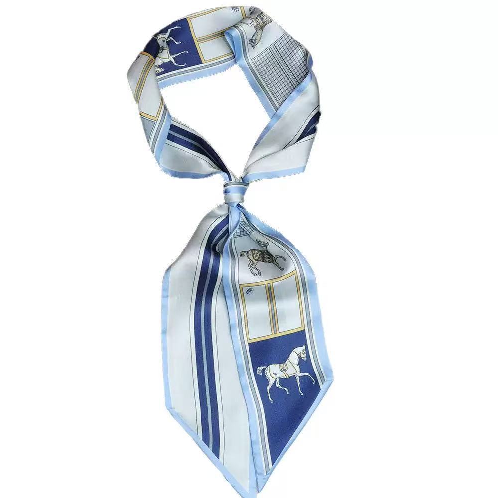 斜角四季领巾女春秋长条丝巾飘带绑包装饰法式小马风格围巾服装配饰详情2