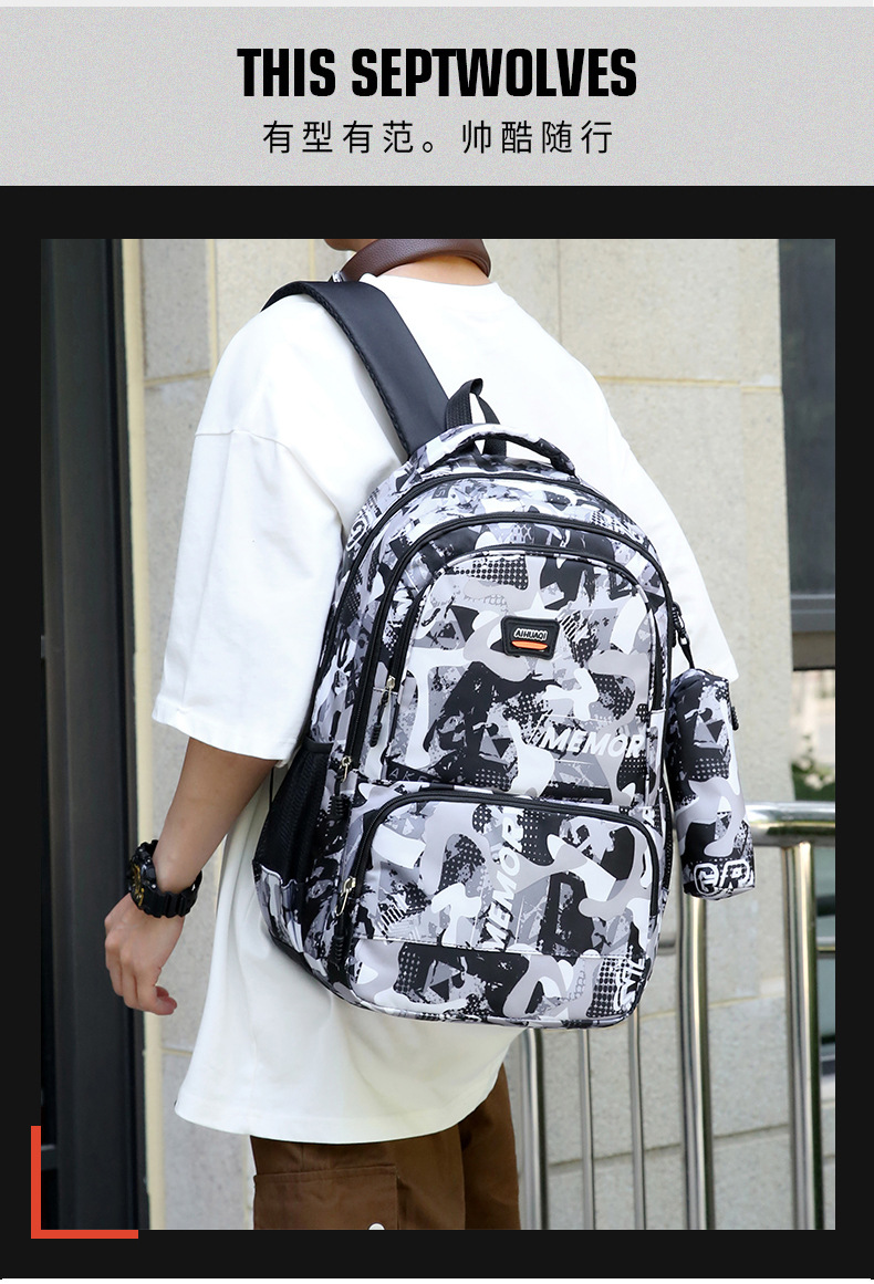 迷彩印花背包外贸大容量休闲双肩包电脑包男初中高中男女学生书包详情5