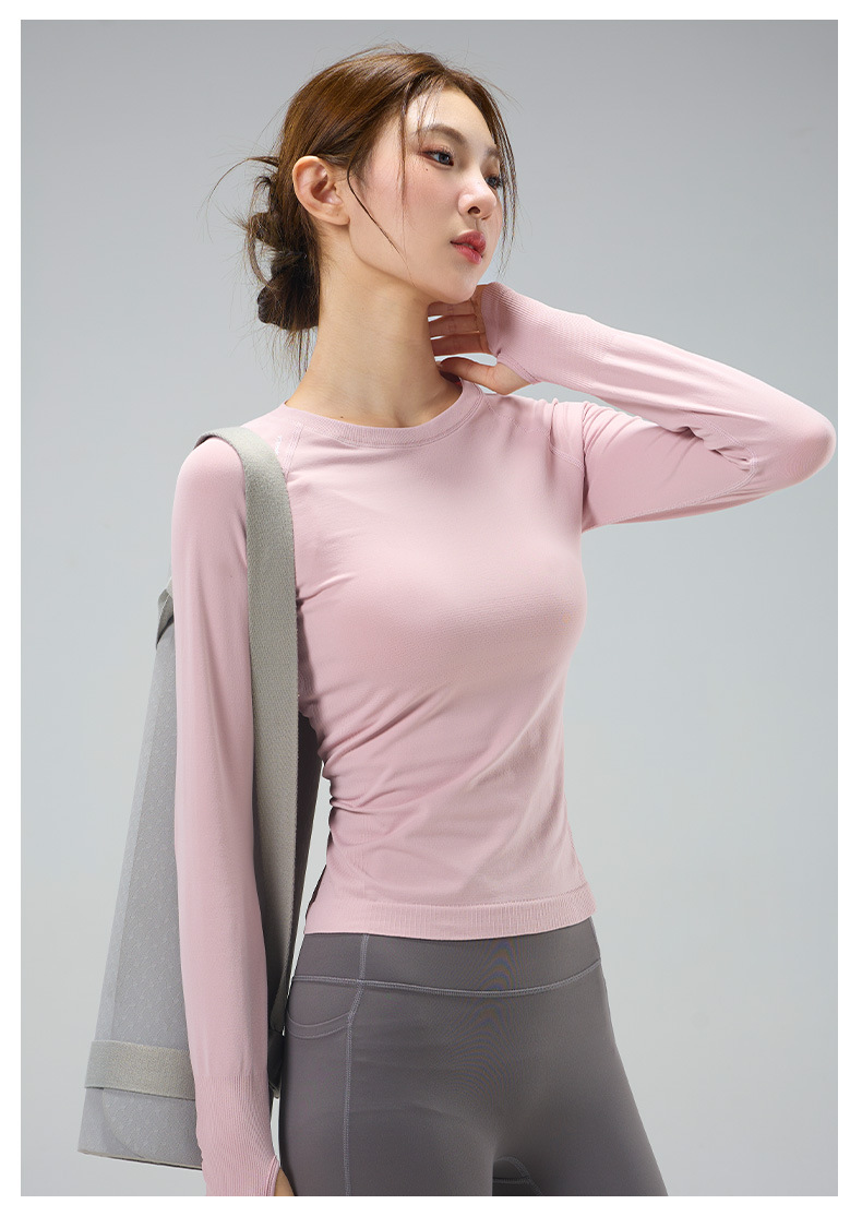 Yoga wear top for women in autumn and winter, round neck, tight height, elastic and slimming, long-sleeved sports, running, quick-drying training and fitness wear pic 10
