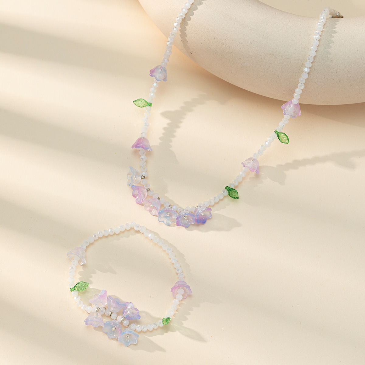 Factory direct sales of colorful beaded crystal chains, popular girlish style crystal bracelets, colorful necklace sets wholesale pic 1