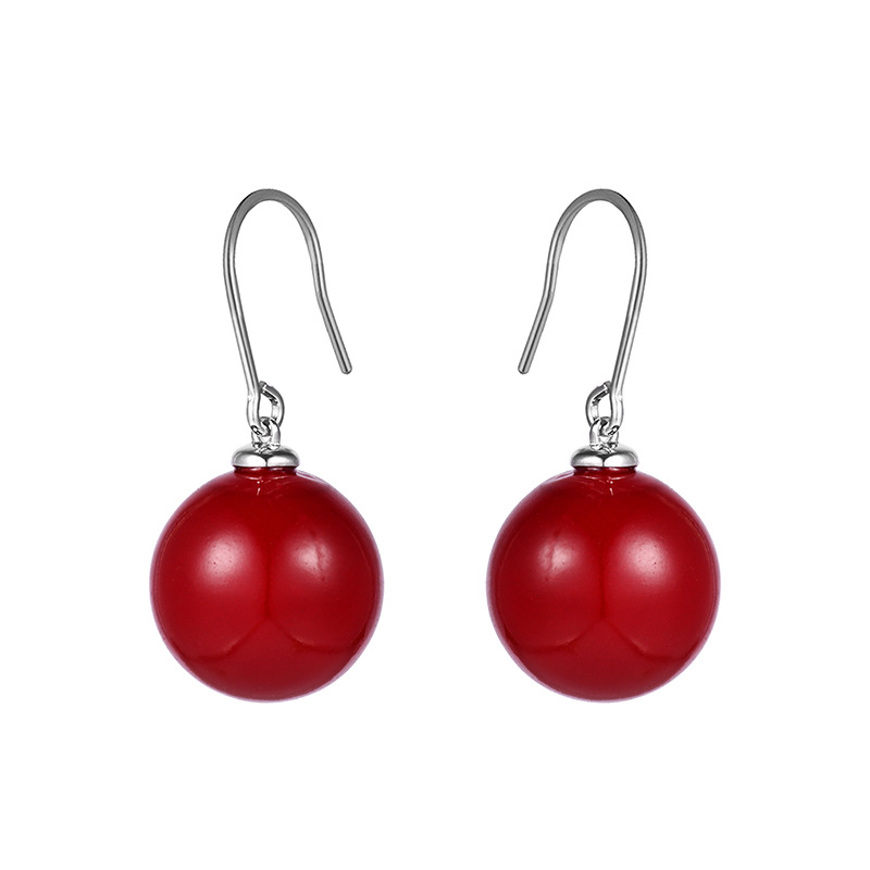 夏季欧美红色系女S925红玛瑙复古韩版耳饰纯银包金豆豆圆珠耳钉详情9