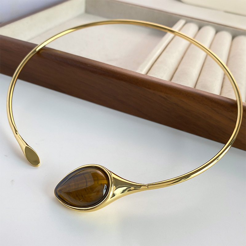 小众设计感蛇形天然虎眼石银色项圈个性简约时尚独特高级感项链详情7