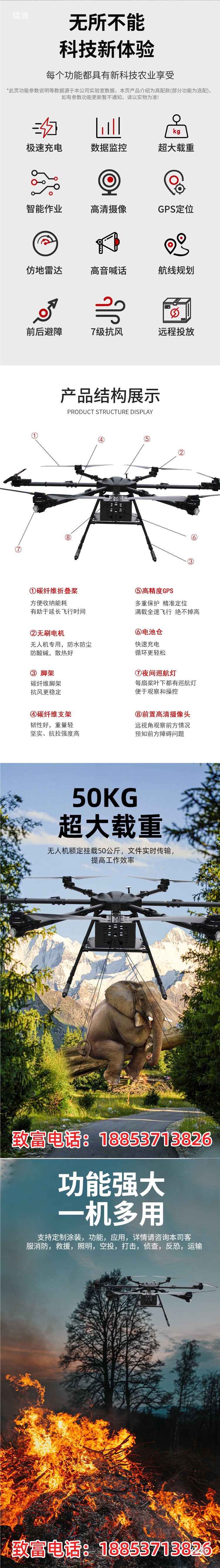 大型载重100公斤无人机运输送货农用消防抛投飞机200kg详情1