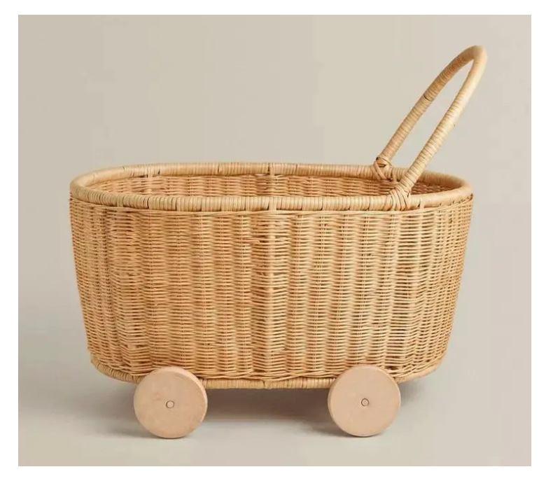 Rattan toy storage basket for children aged 3-6, playing house, rattan trolley, hand-woven storage basket pic 7