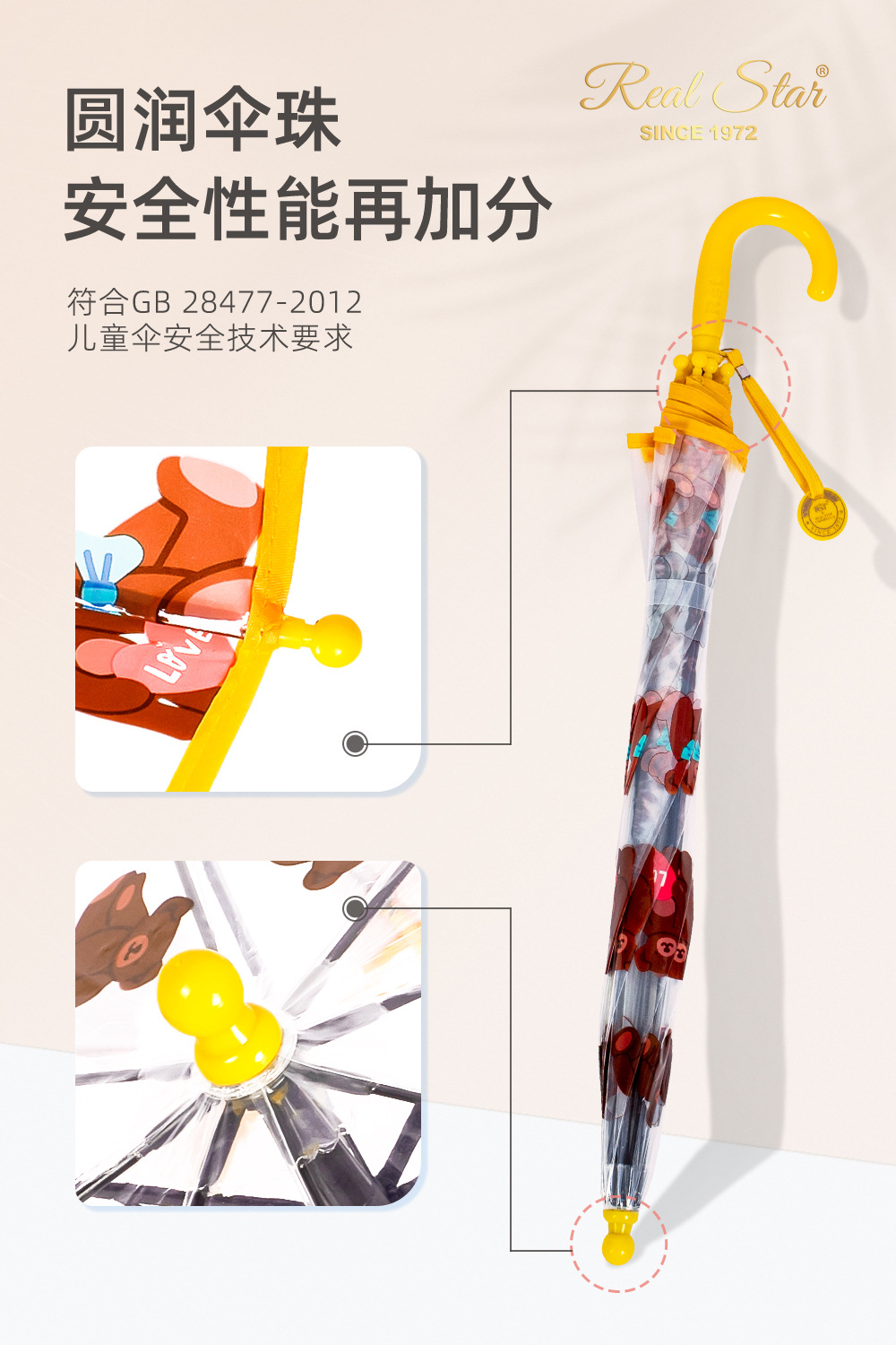 RST新款小熊雨伞现货卡通伞幼儿园儿童伞19吋自动开伞外贸塑料伞详情9