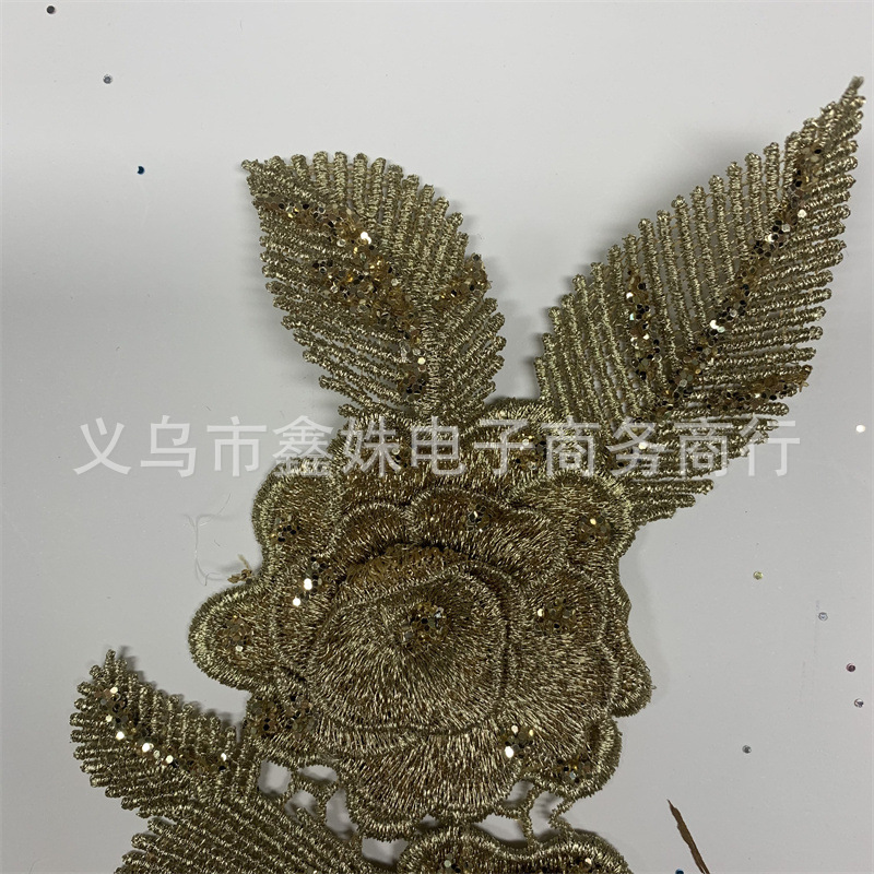 Embroidered gold thread flower-patterned fabric stickers for clothing decoration pic 5