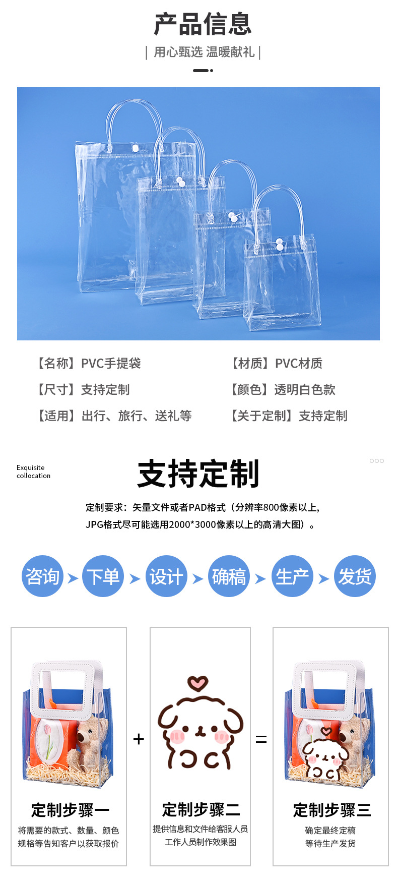 现货pvc塑料手提袋透明软管袋加厚红酒饮品包装袋伴手礼袋子定制详情4