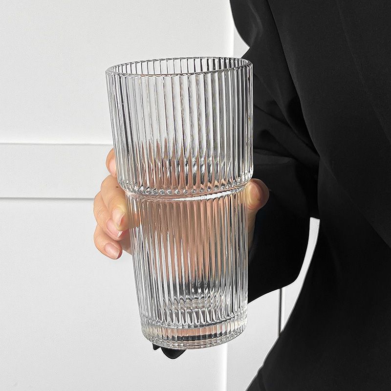 Free shipping, Ins-style glass cup, high appearance level, straw cup, large-capacity vertical pattern water cup, cold drink, juice and coffee cup with lid pic 8