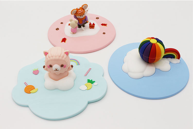 Customizable silicone cartoon creative three-dimensional figurine cup lid, dust-proof and leak-proof, cute round universal mug and tea cup pic 16
