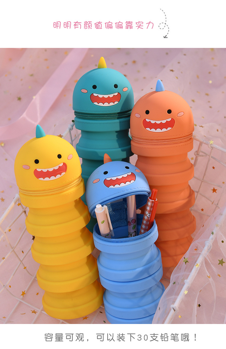 European and American silicone pen case, extendable pen holder with zipper, large-capacity learning supplies and stationery storage box, silicone products pic 4