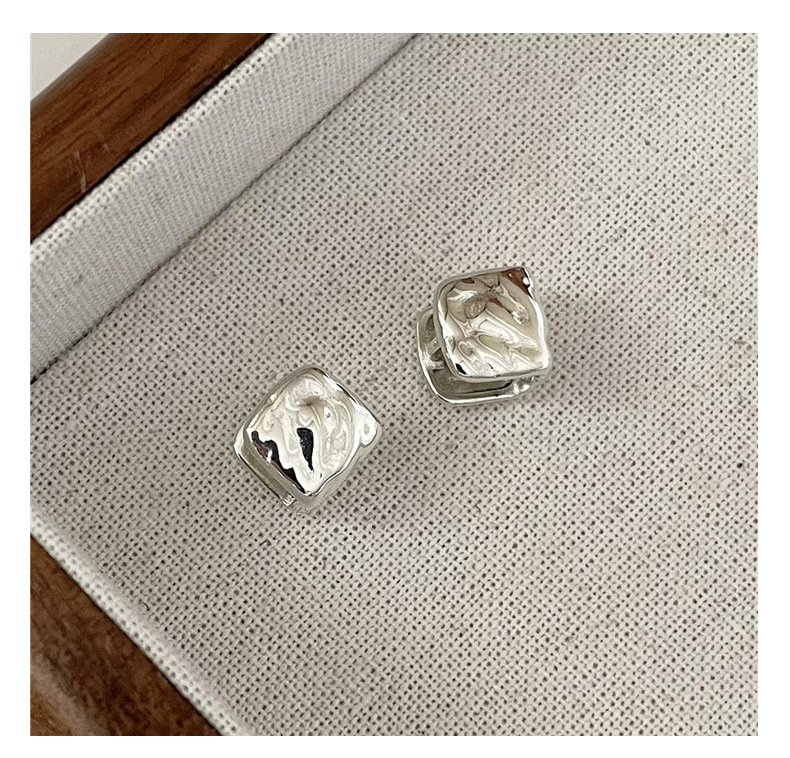 Wholesale of S925 sterling silver Korean-style textured retro square earring heavy industry minimalist Korean-style fashionable earrings pic 12