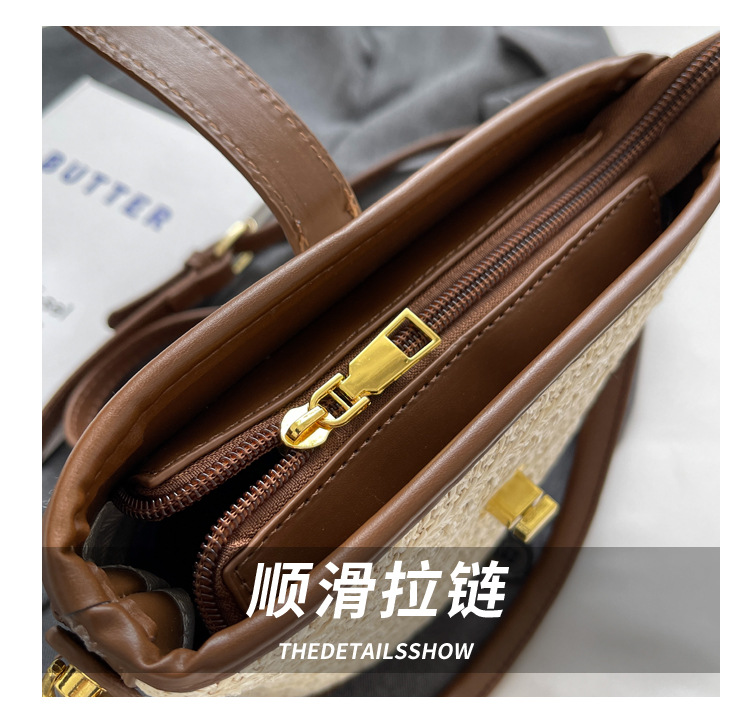 时尚手提编织包包女2023新款高级质感草编包单肩斜挎包休闲水桶包详情6