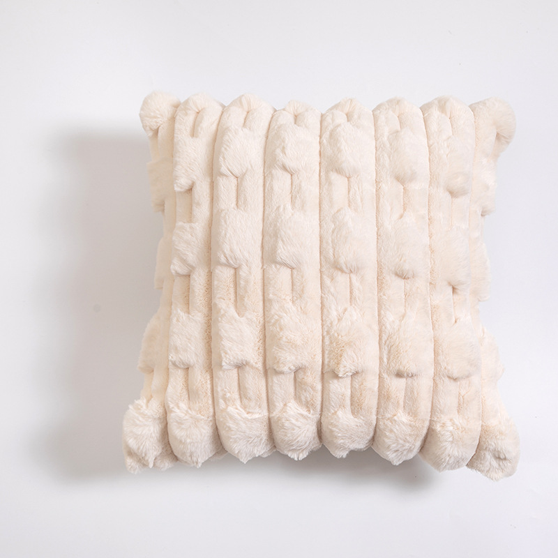 北欧ins风纯色链条编花胖条抱枕套兔毛绒床头沙发靠枕多色可选详情39