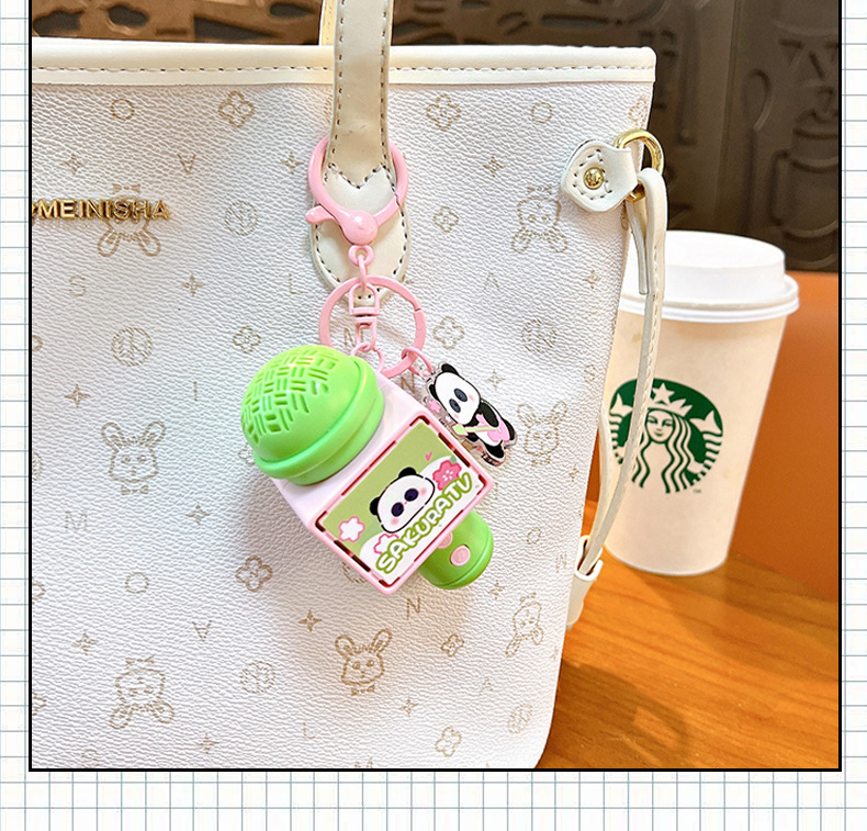 Creative panda hug, panda cherry blossom tape recorder, microphone keychain, fun little microphone toy pendant wholesale pic 12