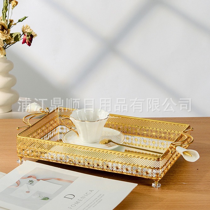 源头厂家中东简约金属铁制托盘银色金边零食水果盘长方形收纳餐盘详情1