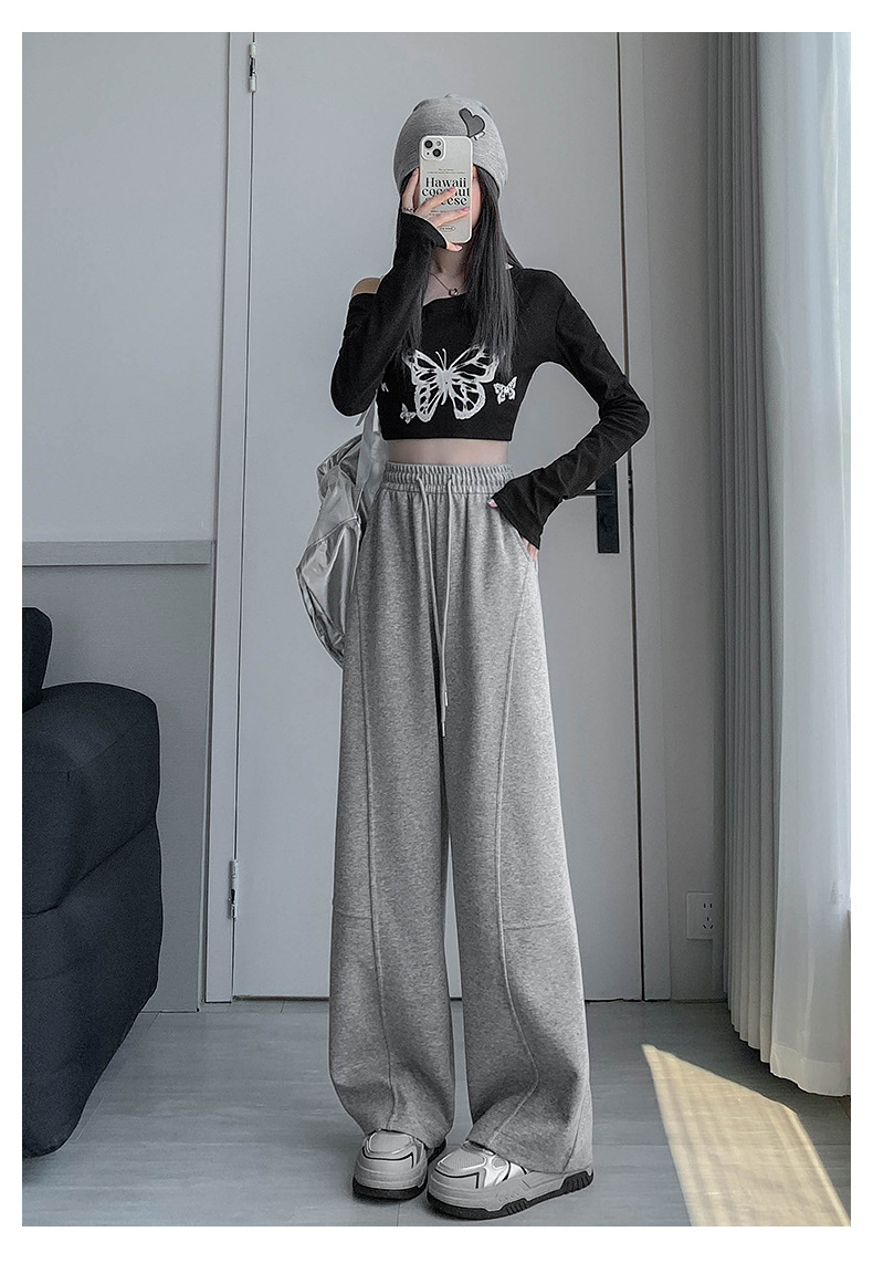 美式弯刀阔腿裤女春秋2025新款高腰宽松直筒运动休闲香蕉卫裤详情17