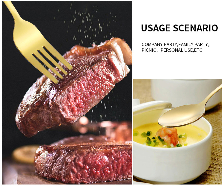 Cross-border 410 stainless steel knife, fork and spoon box set, golden gift box set, high appearance level, 24-piece set, Western tableware four-piece set pic 10