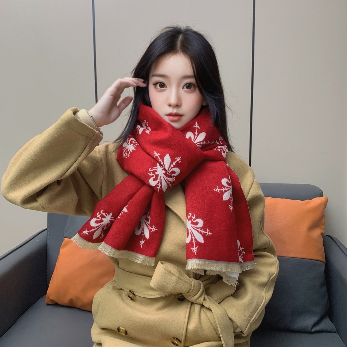 围巾女冬季欧美风格佛罗伦萨鸢尾花披肩加厚百搭双面保暖围脖保暖详情28