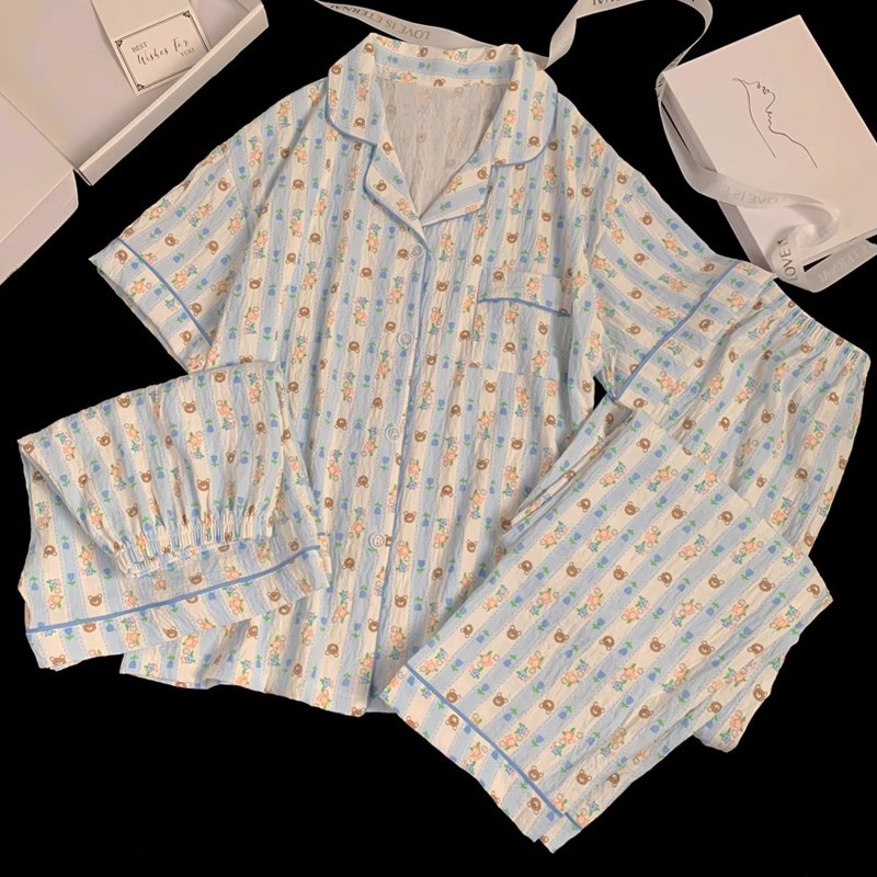 可爱小狗睡衣女款夏季云朵棉短袖短裤三件套少女休闲可外穿家居服详情41