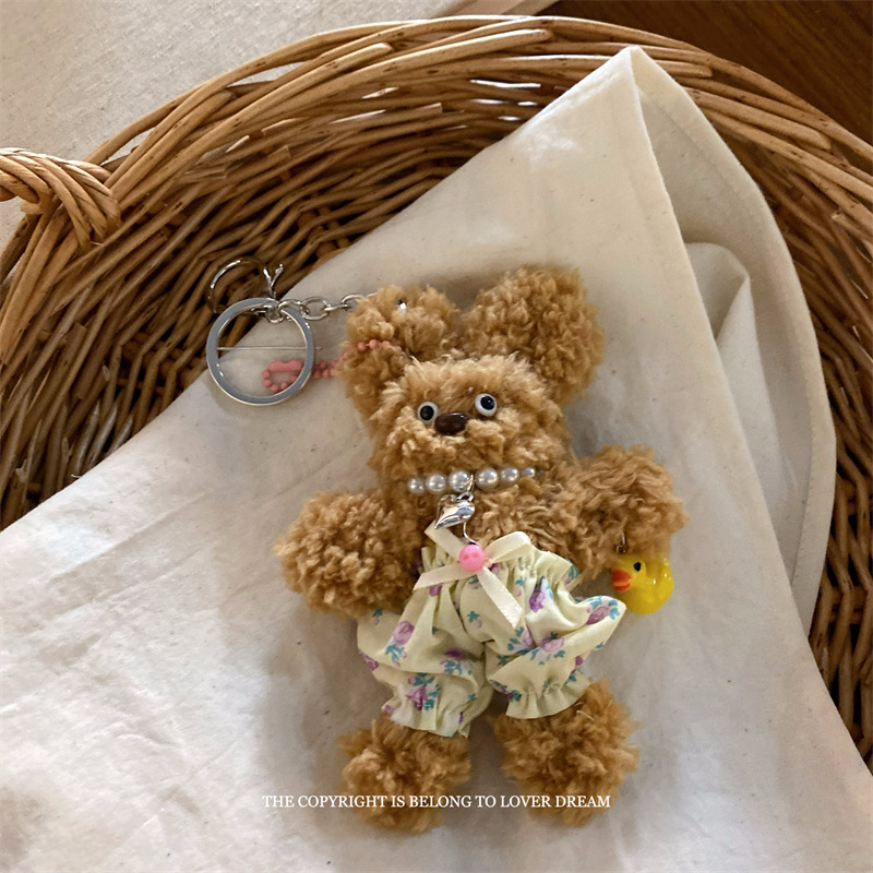 韩国新款珍珠碎花裤子扭扭棒小熊挂件 甜美可爱龙虾扣包包挂饰女详情11