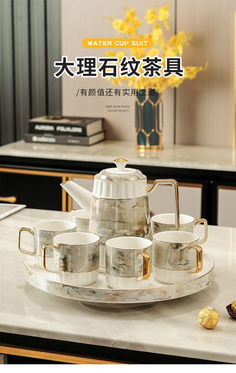 lr4 Light Luxury Ceramic water Set for living room home, simple large-capacity heat-resistant cups and tea sets, European style pic 1