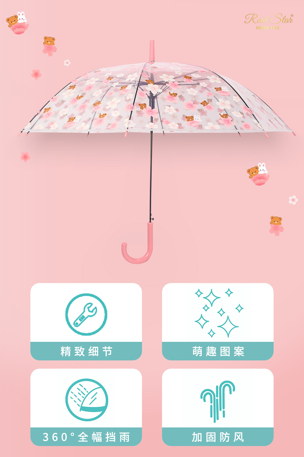 新款日式地推学生透明伞雨天使用便宜塑料伞樱花图案摆摊雨伞现货详情4