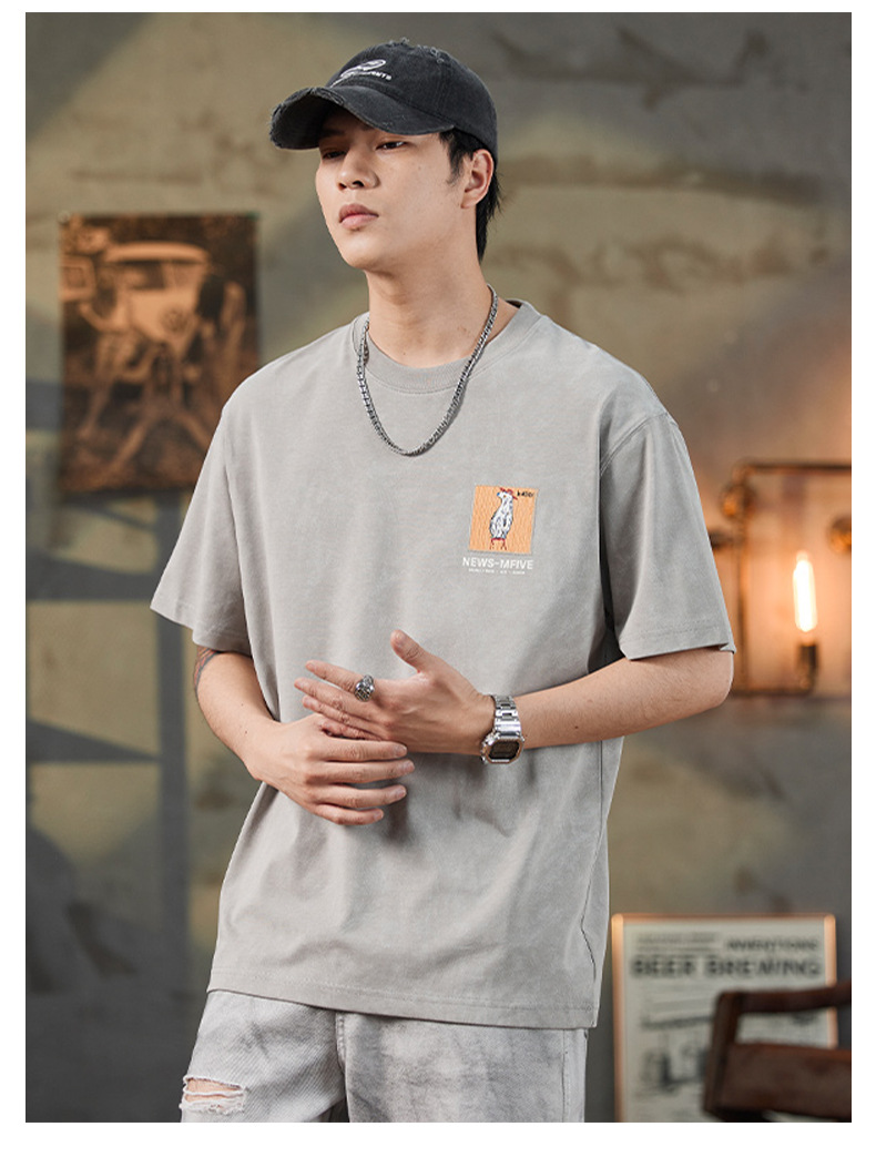 ALLIN 卡通印花短袖T恤男夏季美式重磅宽松百搭圆领五分半袖上衣详情21