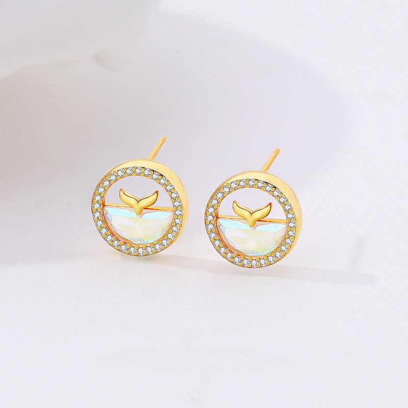 跨境欧美复古高级感百搭美人鱼海洋耳钉s925纯银针耳饰批发耳环潮详情5