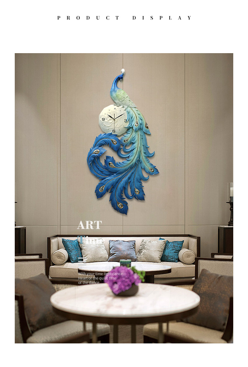 Amazon cross-border e-commerce three-dimensional relief new Chinese-style peacock wealth attraction living room wall clock decoration clock art clock pic 7