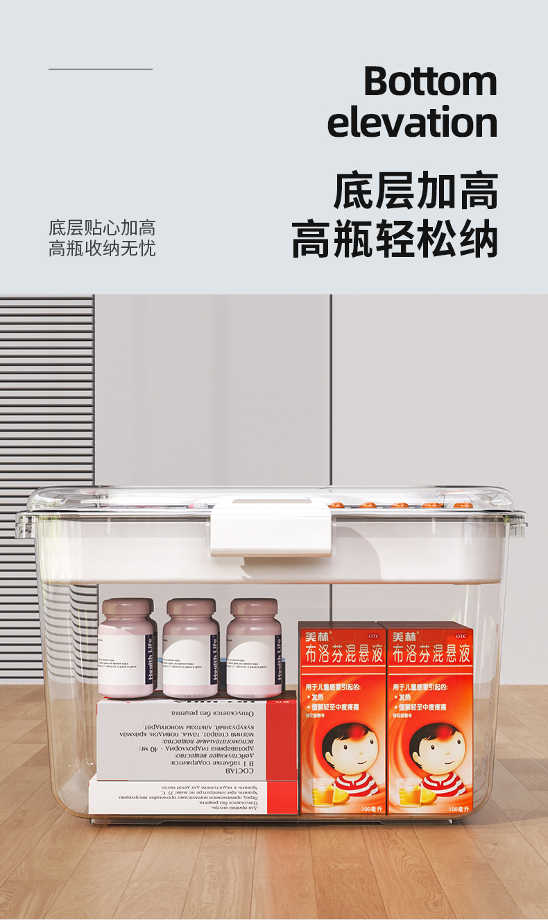 家用便携药箱家庭装医药箱大容量药物收纳盒透明分类医疗急救药盒详情13