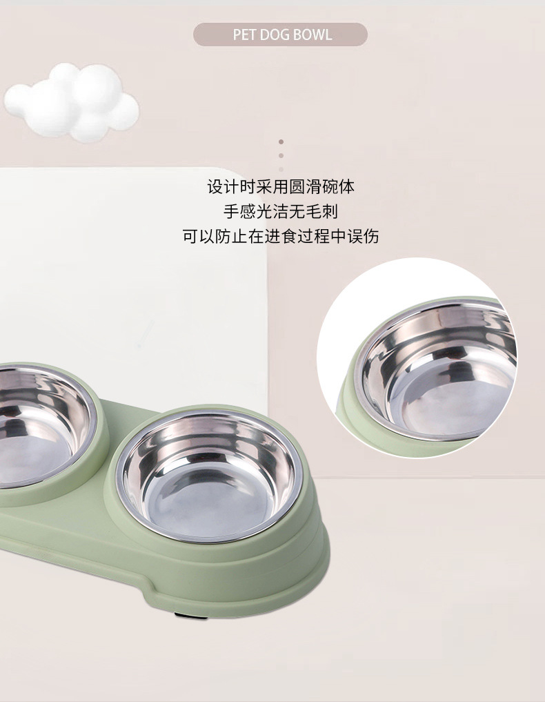 New tilted large double-bowl pet stainless steel dog bowl, pet cat and dog basin in color box pic 4