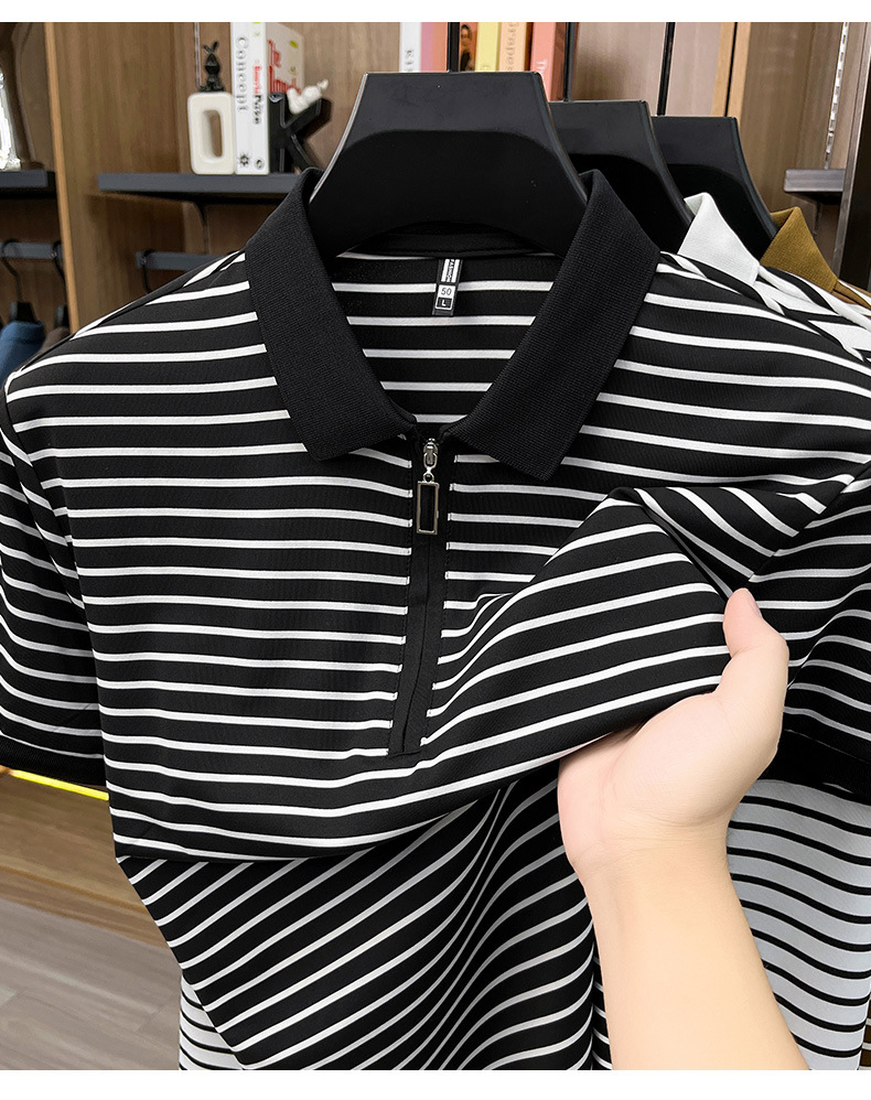 Summer new striped men's T-shirt, half-zipper short-sleeved Polo shirt, lapel thin cotton T-shirt, cross-border trade men's clothing pic 26
