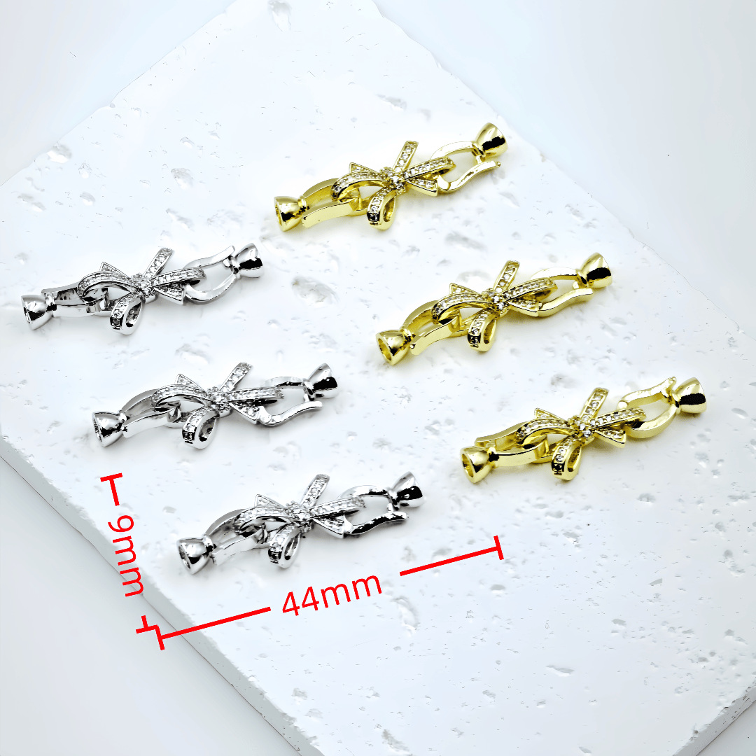 18k gold-plated zircon bow pearl buckle diy jewelry accessory, flower-shaped buckle sweater chain connection, end buckle pic 3