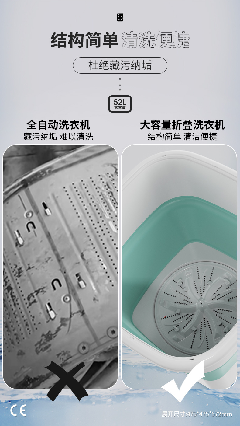 52L折叠洗衣机清洗脱水一体式家用大容量健康抑菌洗衣洗鞋机批发详情10