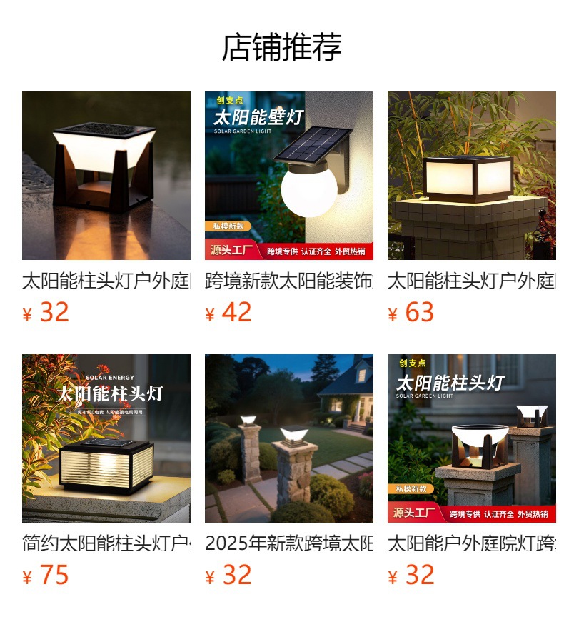 Solar outdoor garden lights, new cross-border export style, villa storefront, fence, fence, lawn, column head lights pic 1