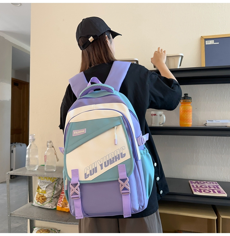 批发跨境双肩包韩版百搭书包撞色大学生高中大容量短途旅行背包详情35