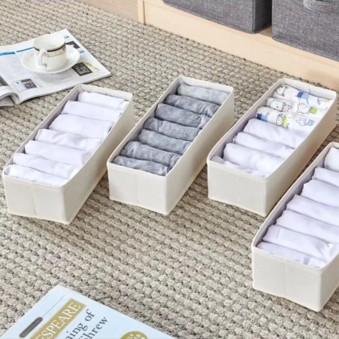 棉麻袜子收纳盒可折叠水洗布艺家用桌面收纳盒衣柜抽屉内裤整理盒详情1