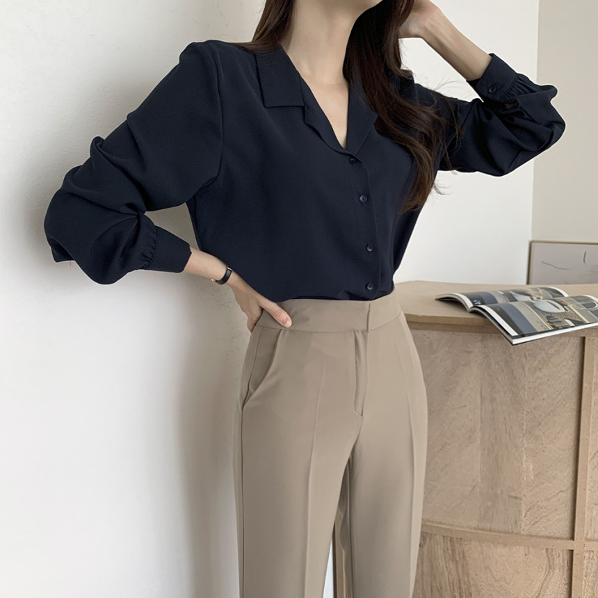 Korean chic2025 Spring/Summer simple solid color elegant suit collar chiffon shirt, French gentle long-sleeved shirt for women pic 10