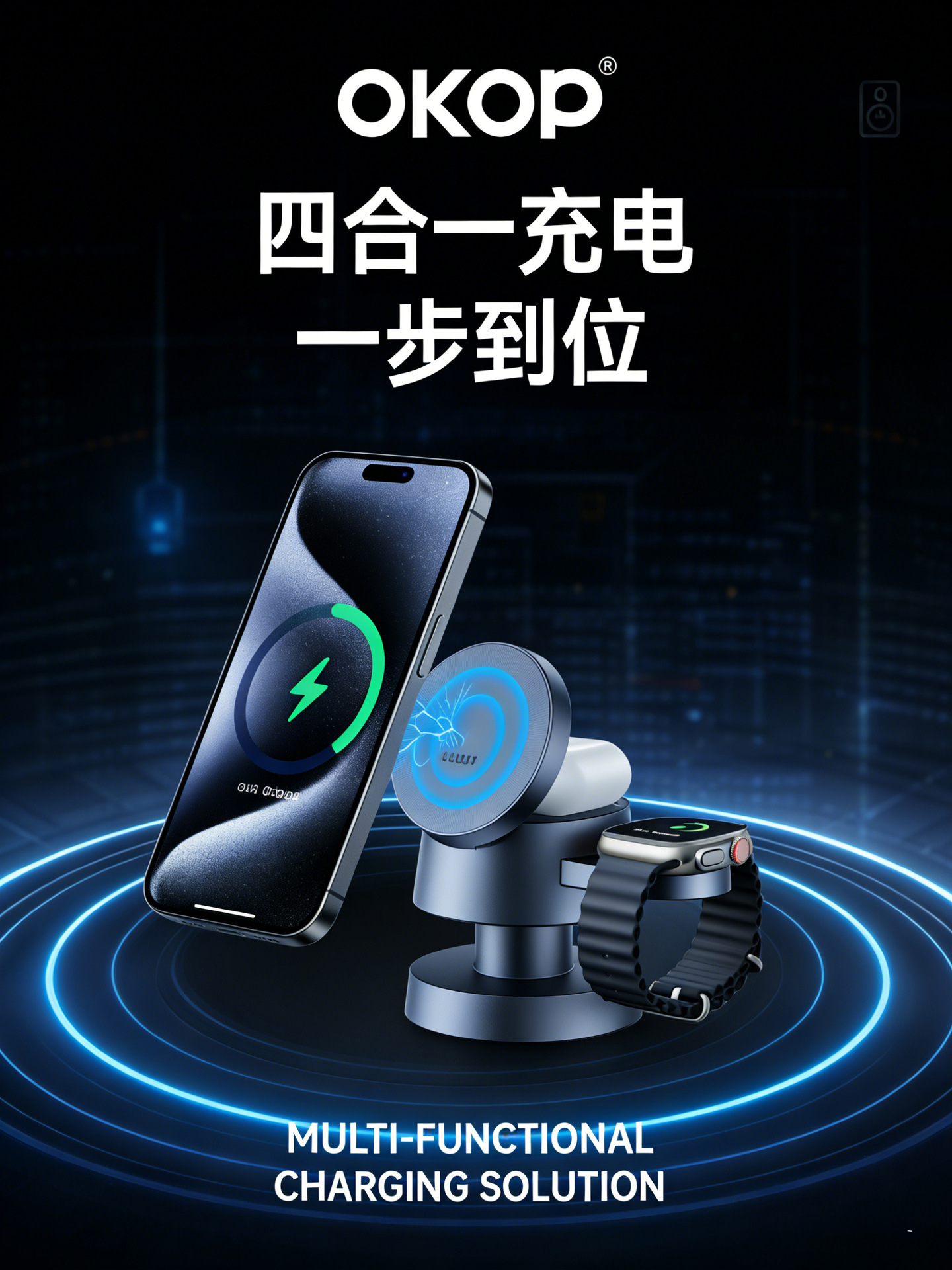 760跨镜小夜灯三合一磁吸无线充电器适用于苹果手机耳机手表批发详情6
