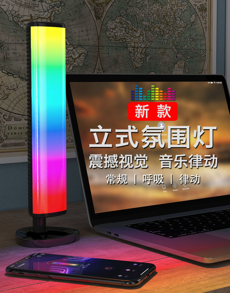RGB电脑氛围灯APP控制律动电竞拾音跑马灯音乐节奏LED七彩跳动灯详情2