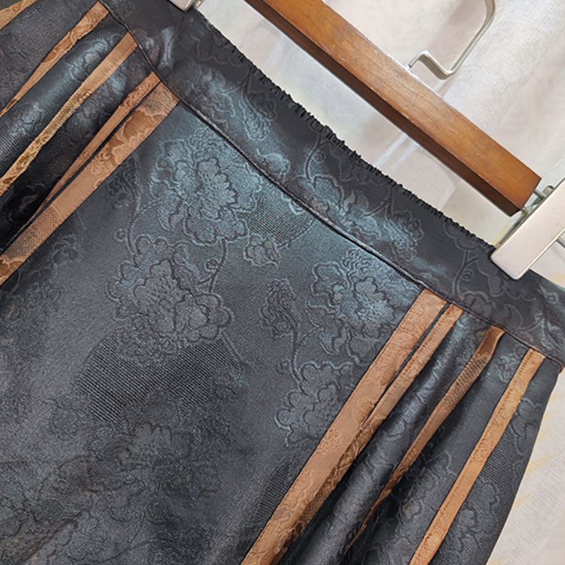 香云纱花萝真丝马面裙女士夏季新品桑蚕丝撞色高腰松紧复古半身裙国潮详情11