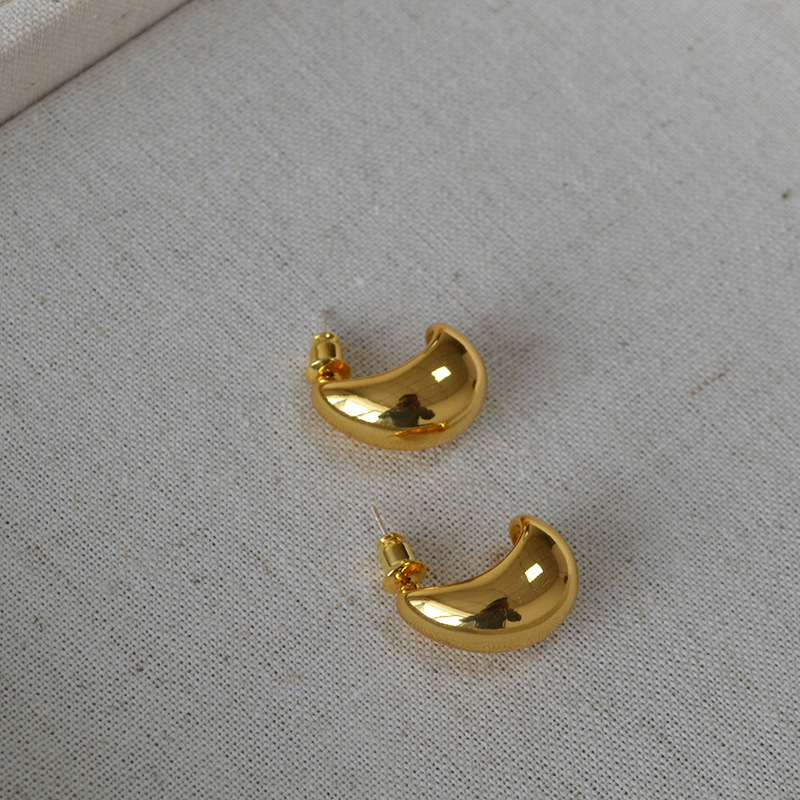 fever日韩小众设计冷淡简约黄铜镀金光面水滴925银针耳钉耳饰详情5