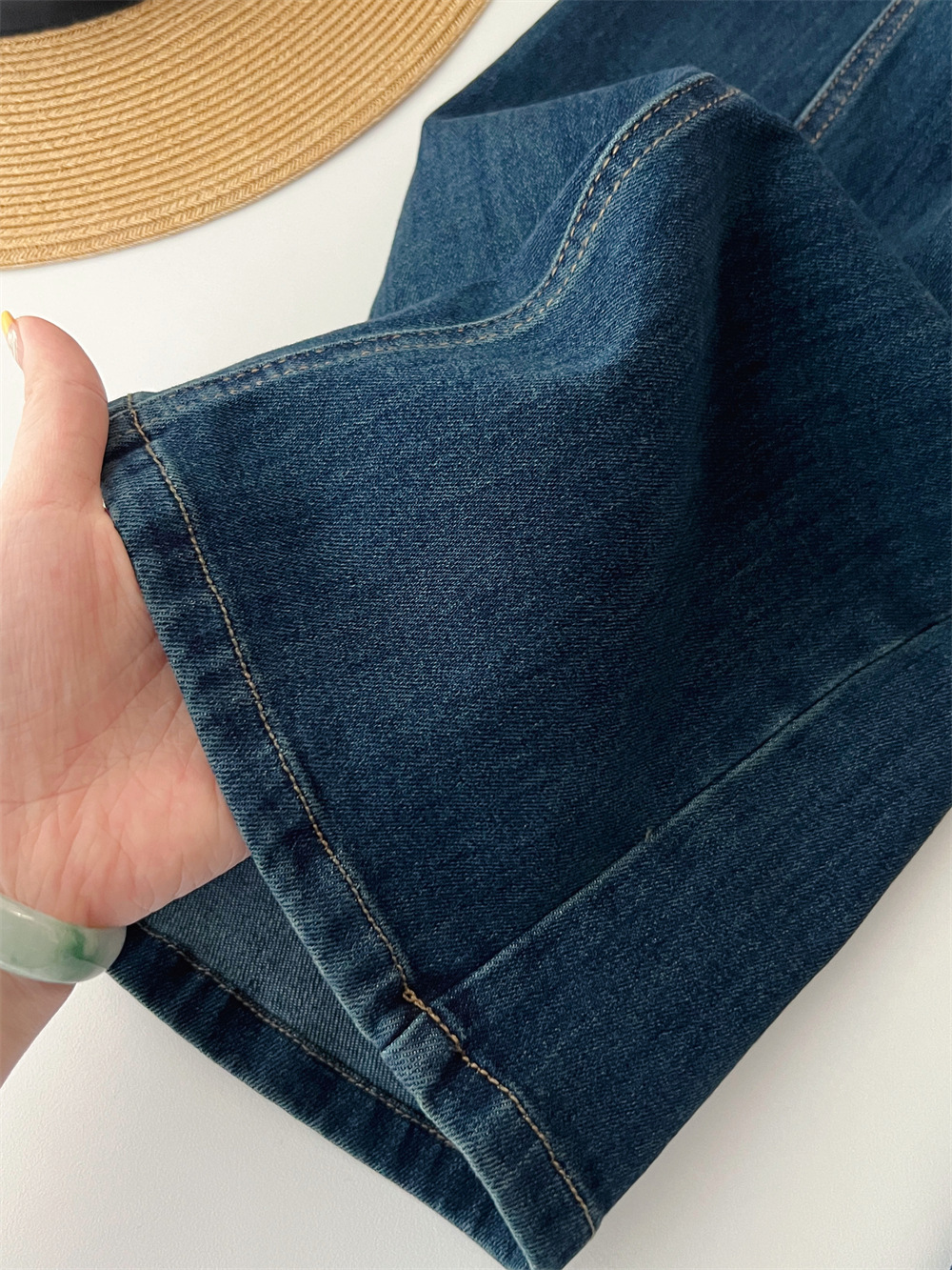 复古时髦高腰斜裁宽松显瘦百搭弹力直筒宽松微喇叭牛仔裤G031612详情25