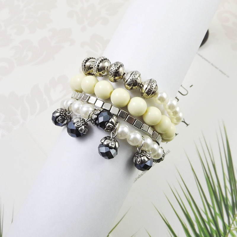 度假风欧美波西米亚风珍珠水晶手工串珠弹力创意手链女款S7760详情5